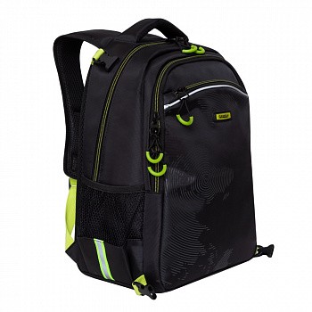 Рюкзак школьный GRIZZLY RB-056-1 /1 black/light green