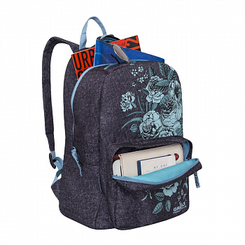 На картинке изображен Рюкзак школьный GRIZZLY RD-830-1 /2 jeans Рюкзак школьный GRIZZLY RD-830-1 /2 jeans