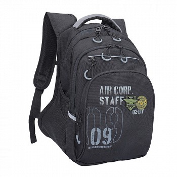 На картинке изображен Рюкзак школьный GRIZZLY RB-050-2 /3 black/grey Рюкзак школьный GRIZZLY RB-050-2 /3 black/grey