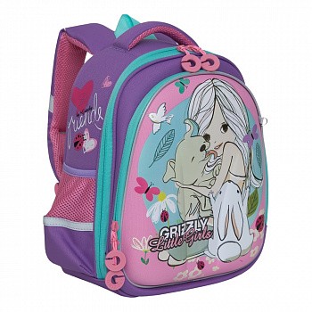 На картинке изображен Рюкзак школьный GRIZZLY RA-979-4 /1 lavender/pink Рюкзак школьный GRIZZLY RA-979-4 /1 lavender/pink