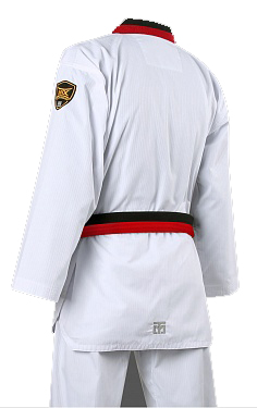 На картинке изображен Добок для таэквондо Mooto MTX white/black/red Добок для таэквондо Mooto MTX white/black/red