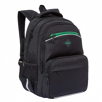 На картинке изображен Рюкзак школьный GRIZZLY RB-962-2 /1 black/green Рюкзак школьный GRIZZLY RB-962-2 /1 black/green
