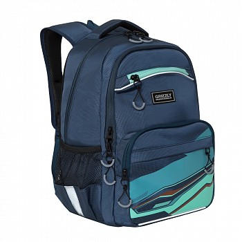 На картинке изображен Рюкзак школьный GRIZZLY RB-054-2 /3 dark blue/green Рюкзак школьный GRIZZLY RB-054-2 /3 dark blue/green
