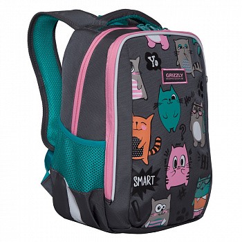 На картинке изображен Рюкзак школьный GRIZZLY RG-969-2 /3 dark grey Рюкзак школьный GRIZZLY RG-969-2 /3 dark grey