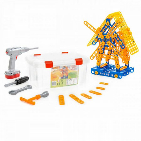 Набор конструктора Полесье Изобретатель Мельница №2 и шуруповёрт 196 шт 58126