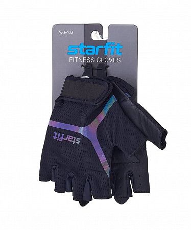 На картинке изображен Перчатки для фитнеса Starfit WG-103 black/reflective Перчатки для фитнеса Starfit WG-103 black/reflective