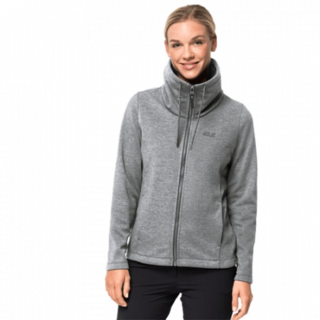 На картинке изображен Джемпер женский Jack Wolfskin Sky Thermic Jacket Women medium grey Джемпер женский Jack Wolfskin Sky Thermic Jacket Women medium grey