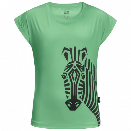 На картинке изображен Футболка детская Jack Wolfskin Zebra T Girls spring green Футболка детская Jack Wolfskin Zebra T Girls spring green