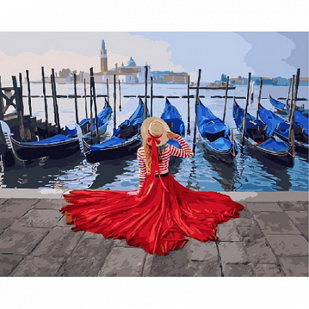 На картинке изображен Картина по номерам Picasso Девушка у причала в Венеции PC4050481 Картина по номерам Picasso Девушка у причала в Венеции PC4050481