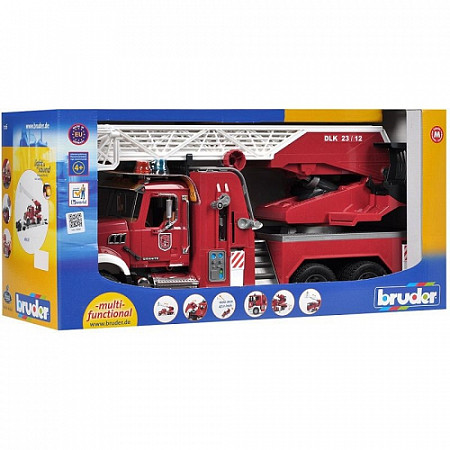 Игрушка Bruder Пожарная машина MACK с выдвижной лестницей и помпой с модулем со световыми и звуковыми эффектами 02-821