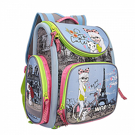 Рюкзак школьный GRIZZLY RAr-080-10 /1 light blue/pink/grey