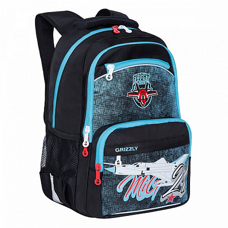 Рюкзак школьный GRIZZLY RB-154-2 /1 black/light blue