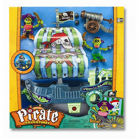 Игровой набор Keenway "Приключения пиратов. Битва за остров" (корабль с зелёным парусом, фигурки пиратов) 10755
