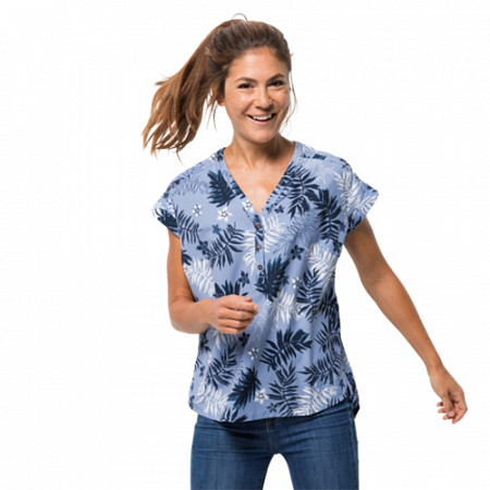 На картинке изображен Рубашка женская Jack Wolfskin Victoria Leaf Shirt W shirt blue all over Рубашка женская Jack Wolfskin Victoria Leaf Shirt W shirt blue all over