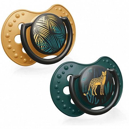 Пустышка силиконовая 6-18 мес. симметричной формы, динамическая LOVI Jungle Vibes (22/903boy) 2 шт.
