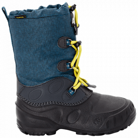 На картинке изображен Сапоги детские Jack Wolfskin Iceland Texapore High K blue / lime Сапоги детские Jack Wolfskin Iceland Texapore High K blue / lime
