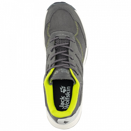 На картинке изображен Кроссовки мужские Jack Wolfskin Woodland Vent Low M grey / lime Кроссовки мужские Jack Wolfskin Woodland Vent Low M grey / lime
