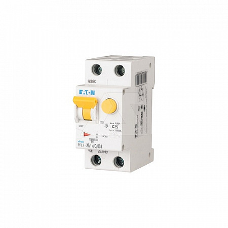 Дифференциальный автоматический выключатель Eaton PFL7 1P+N 25А, 30мА, тип С,10кА, 2М 