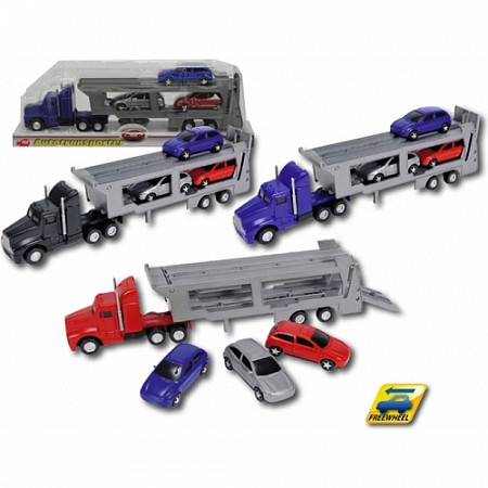 На картинке изображен Игрушка Dickie Toys Автовоз с 4 машинками 32 см (203414759) 1 шт. (в ассортименте) Игрушка Dickie Toys Автовоз с 4 машинками 32 см (203414759) 1 шт. (в ассортименте)