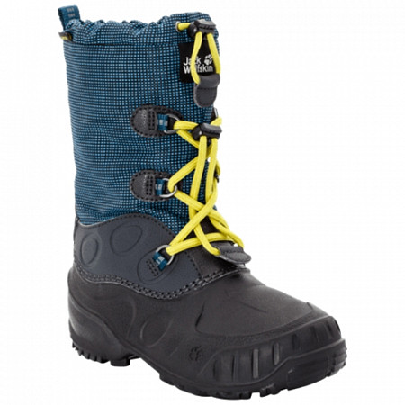 На картинке изображен Сапоги детские Jack Wolfskin Iceland Texapore High K blue / lime Сапоги детские Jack Wolfskin Iceland Texapore High K blue / lime