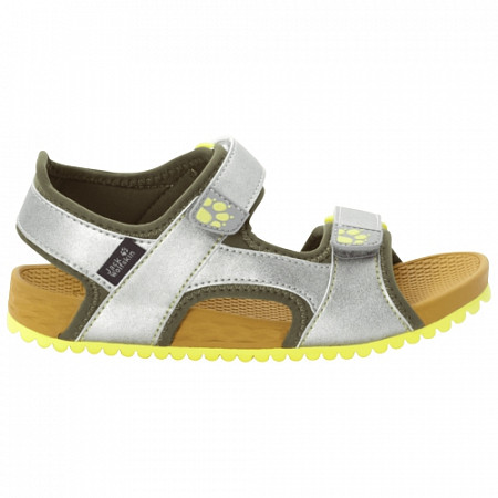 На картинке изображен Сандалии детские Jack Wolfskin Outfresh Deluxe Sandal K silver / khaki Сандалии детские Jack Wolfskin Outfresh Deluxe Sandal K silver / khaki