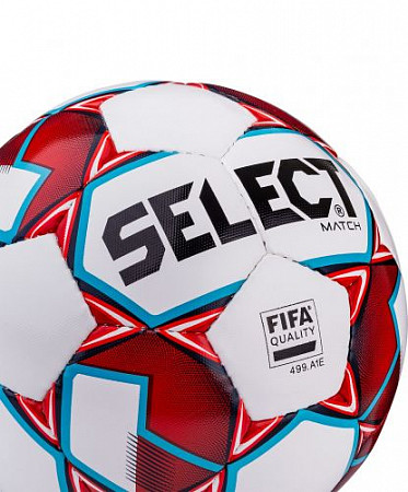 На картинке изображен Мяч футбольный Select Match FIFA №5 White/Blue/Red Мяч футбольный Select Match FIFA №5 White/Blue/Red