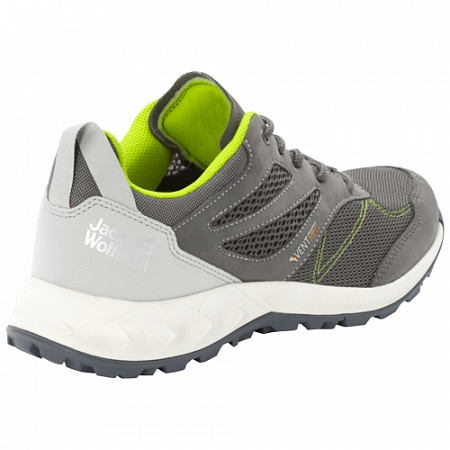 На картинке изображен Кроссовки мужские Jack Wolfskin Woodland Vent Low M grey / lime Кроссовки мужские Jack Wolfskin Woodland Vent Low M grey / lime