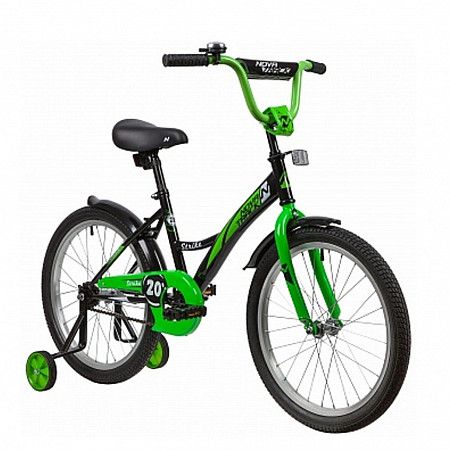 На картинке изображен Велосипед Novatrack Strike 20” black/green Велосипед Novatrack Strike 20” black/green