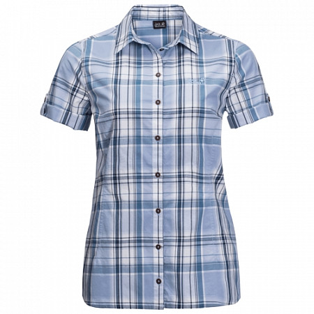 На картинке изображен Рубашка женская Jack Wolfskin Maroni River Shirt W shirt blue checks Рубашка женская Jack Wolfskin Maroni River Shirt W shirt blue checks