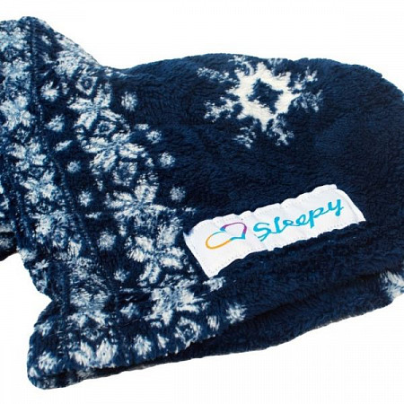 Плед с рукавами Sleepy New Year Snowflake Blue с белыми снежинками