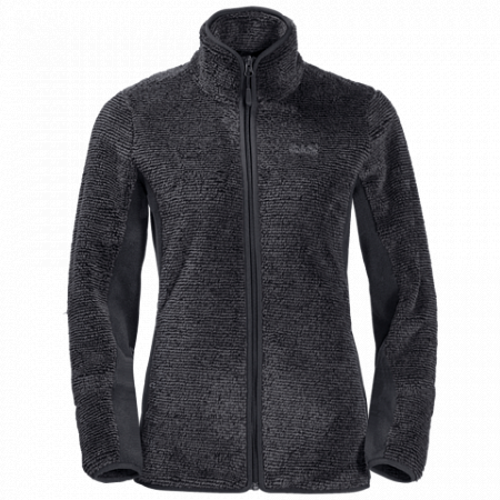 На картинке изображен Джемпер женский Jack Wolfskin Pine Leaf Jacket Women ebony stripes Джемпер женский Jack Wolfskin Pine Leaf Jacket Women ebony stripes