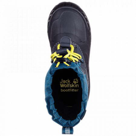 На картинке изображен Сапоги детские Jack Wolfskin Iceland Texapore High K blue / lime Сапоги детские Jack Wolfskin Iceland Texapore High K blue / lime