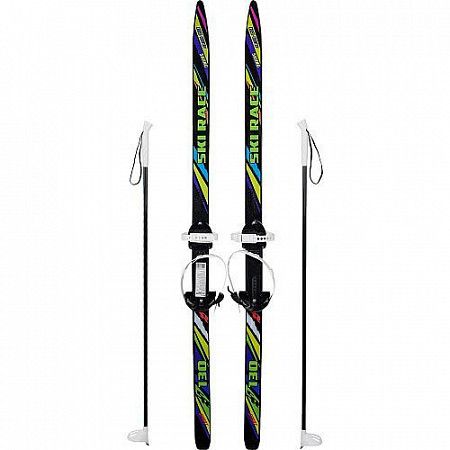 На картинке изображен Лыжи подростковые Тяни-толкай Ski Race с палками (130/100) black Лыжи подростковые Тяни-толкай Ski Race с палками (130/100) black