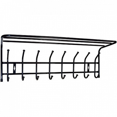 На картинке изображен Вешалка для одежды Nika настенная (с полкой) черная ВП8 Вешалка для одежды Nika настенная (с полкой) черная ВП8