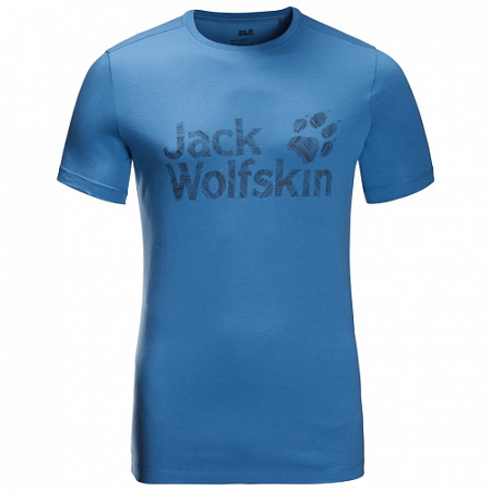 На картинке изображен Футболка мужская Jack Wolfskin Brand Logo T M wave blue Футболка мужская Jack Wolfskin Brand Logo T M wave blue