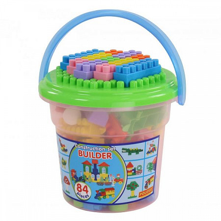 Конструктор Полесье Строитель 84 элемента в ведре Макси 37213