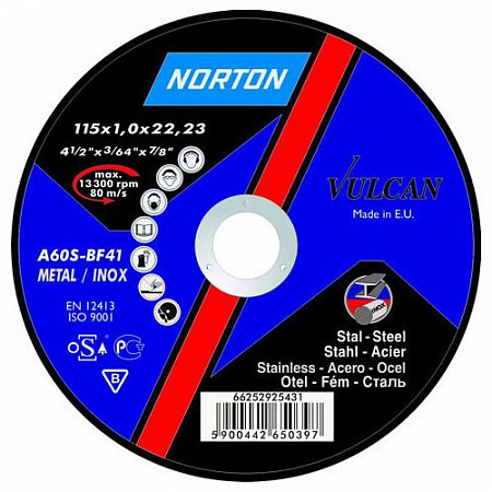 Круг отрезной для металла Norton 11,5x0,1x2,22 см Vulcan 66252925431