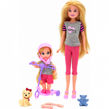 Набор кукол Funky Toys Mila и Vickie на самокате и с собачкой (70004)