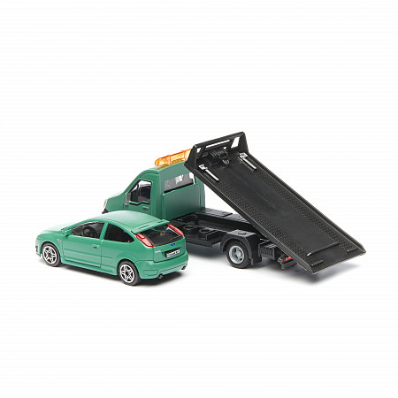 Масштабная модель автомобиля Bburago Street Fire Эвакуатор и Ford Focus ST 1:43 (18-31400) Black/Green