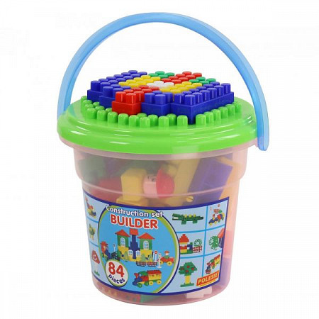 Конструктор Полесье Строитель 84 элемента в ведре Макси 37213