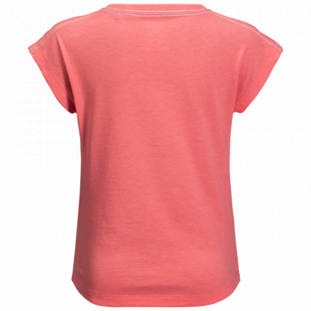 На картинке изображен Футболка детская Jack Wolfskin Brand T Girls sugar coral Футболка детская Jack Wolfskin Brand T Girls sugar coral