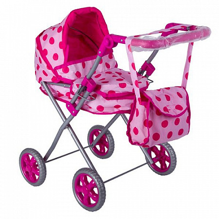 На картинке изображен Коляска-люлька Shenzhen Toys для кукол Д79531-1 pink/crimson Коляска-люлька Shenzhen Toys для кукол Д79531-1 pink/crimson