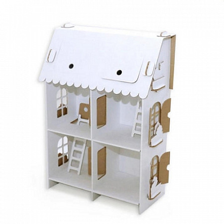 Кукольный домик из картона Картонный папа Четыре комнаты white