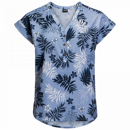 На картинке изображен Рубашка женская Jack Wolfskin Victoria Leaf Shirt W shirt blue all over Рубашка женская Jack Wolfskin Victoria Leaf Shirt W shirt blue all over