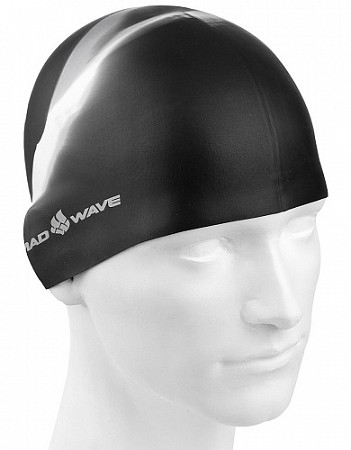 На картинке изображен Шапочка для бассейна (плавания) взрослая Mad Wave Multi Adult black/white Шапочка для бассейна (плавания) взрослая Mad Wave Multi Adult black/white