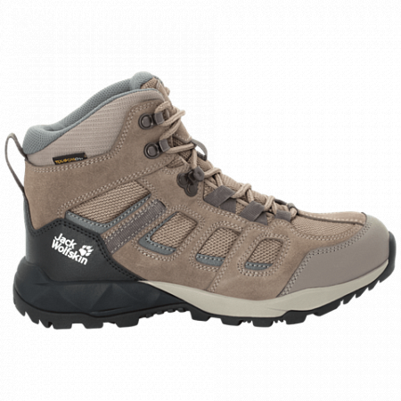 На картинке изображен Ботинки женские Jack Wolfskin Vojo Hike Xt Texapore Mid W beige / phantom Ботинки женские Jack Wolfskin Vojo Hike Xt Texapore Mid W beige / phantom