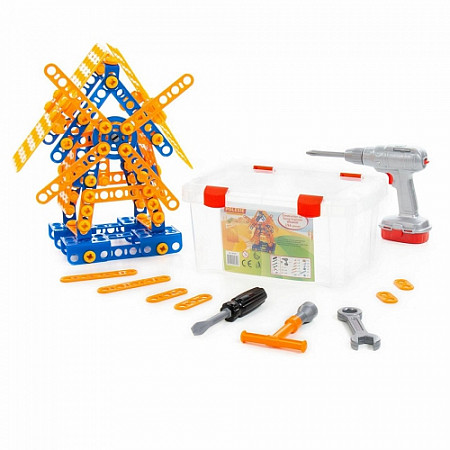 Набор конструктора Полесье Изобретатель Мельница №2 и шуруповёрт 196 шт 58126