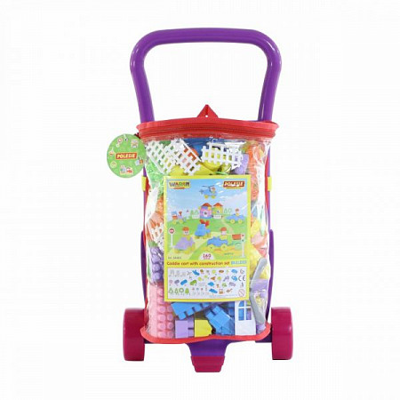 Игровой набор Полесье Тележка Caddie и Конструктор Строитель 160 элементов 54463