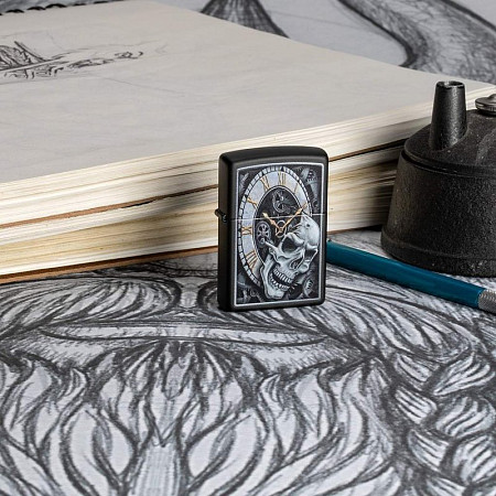 Зажигалка Zippo Skull Clock 29854 black matte