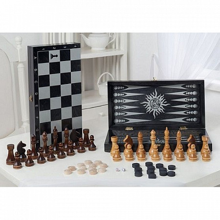 Игра 3 в 1 малая чернаяс с гроссмейстерскими деревянными шахматами Классика 308-18